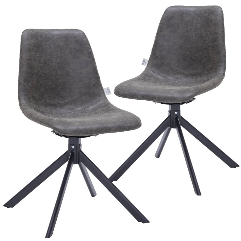 Matthew Leather Dining Side Chair With 360-Degree Swivel And Powder-Coated Iron Legs Matthew Collection, Black, 2