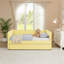 Lit de jour simple adorable en forme de vague en tissu de lin Vichy douillet ， avec port USB gigogne ， Aucun sommier nécessaire-921835036