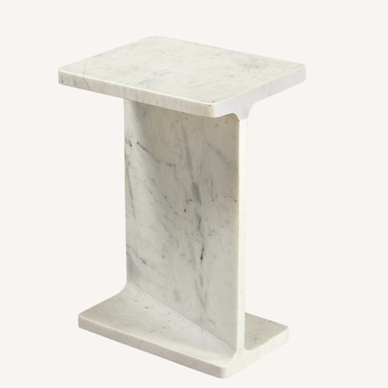 Italian Travertine Cross I Beam Side Table, White