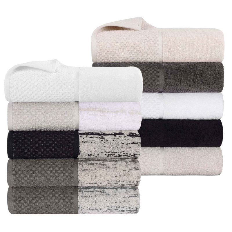 Essuie-mains en coton jacquard doux et absorbant Lodie, Noir / Ivoire