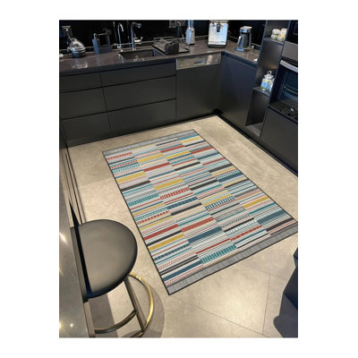 Washable Plain Striped Modern Woven Base Carpet