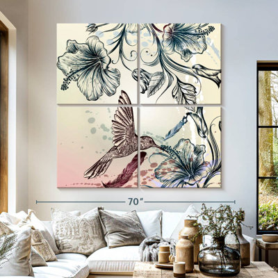 Colibri ronce et fleurs d'hibiscus