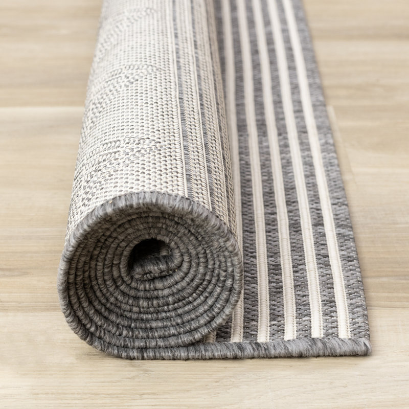 Rahman Collection Grey White Indoor/Outdoor Area Rug, Rectangle 7'10" x 10'6"