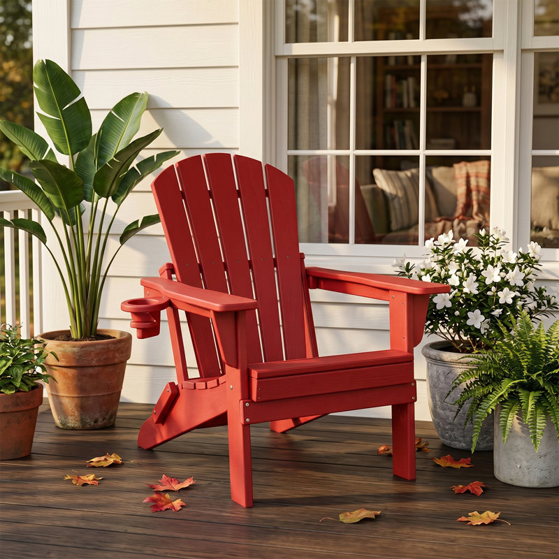 HDPE Folding Adirondack Leisure Chair - Large Space, Suitable For All Weather, Supports Multiple Cup Types, Low Maintenance Needs, Weighs 400 Pounds, Red 2PCS