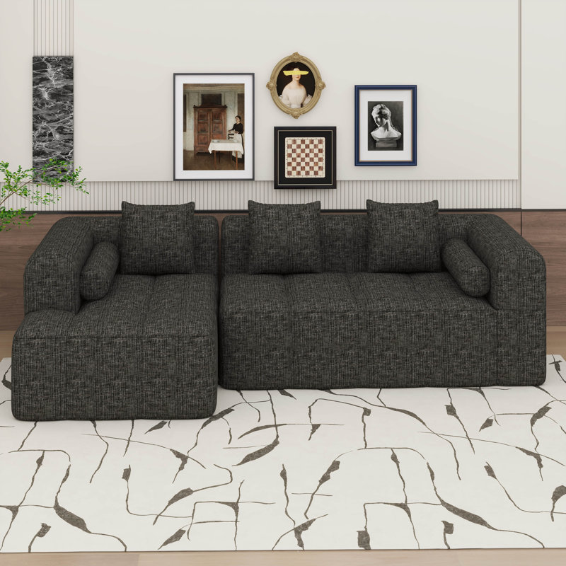 Sectional Sofa Modular Two Piece Couch With Deep Seating And Side Pockets, Gray