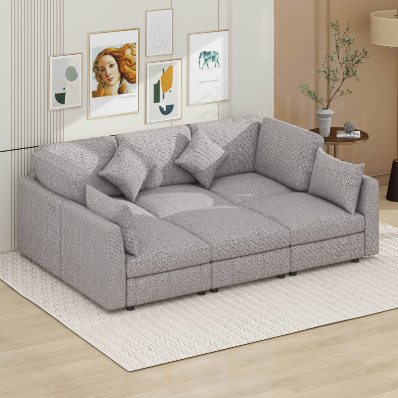 Canapé modulaire modulaire, canapé en L en forme de U avec repose-pieds mobile et 2 ports USB