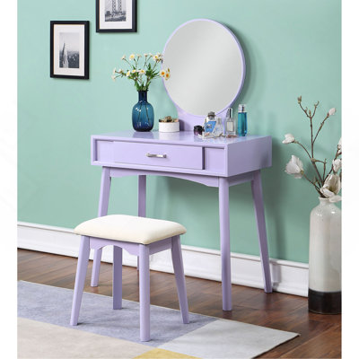 Ensemble coiffeuse et tabouret contemporain en bois avec tiroir