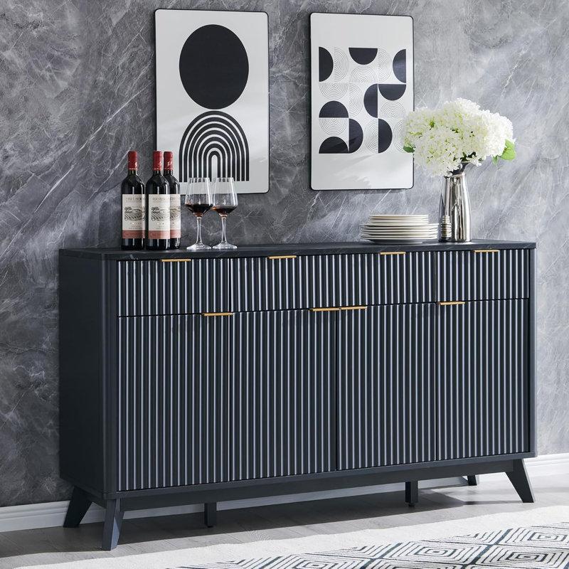 60" Sideboard Buffet Cabinet With Doors And Shelves, Modern Buffet Storage Cabinet With Drawers, Wood Large Sideboard For Kitchen, Living Room For Office, Bedroom Storage Cabinet, Hallway Storage Cabinet