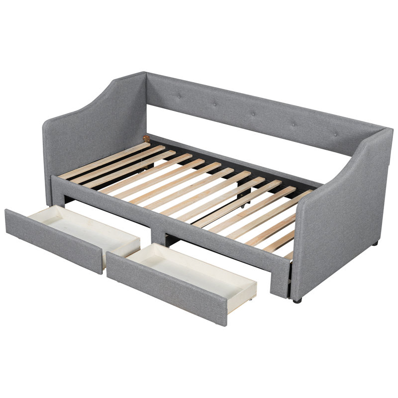 Lit de jour simple TG à très grand lit avec tiroirs de rangement - Lit moderne et attrayant pour les chambres revêtues de tissu élégant et pratique