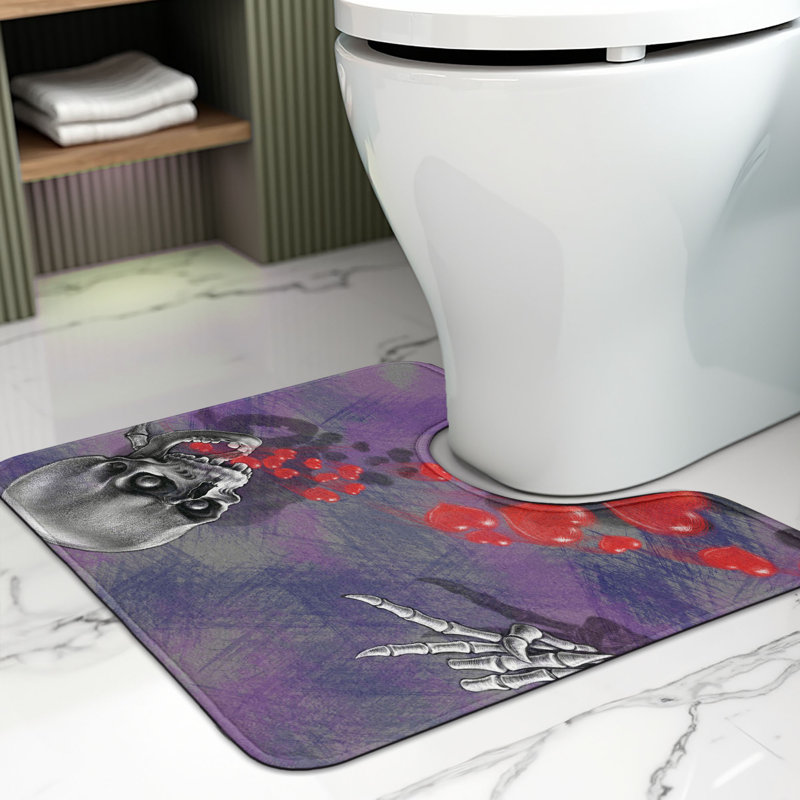  Tapis de salle de bain en forme de U Skull 20 po x 16 po gris, rouge et mauve Skull