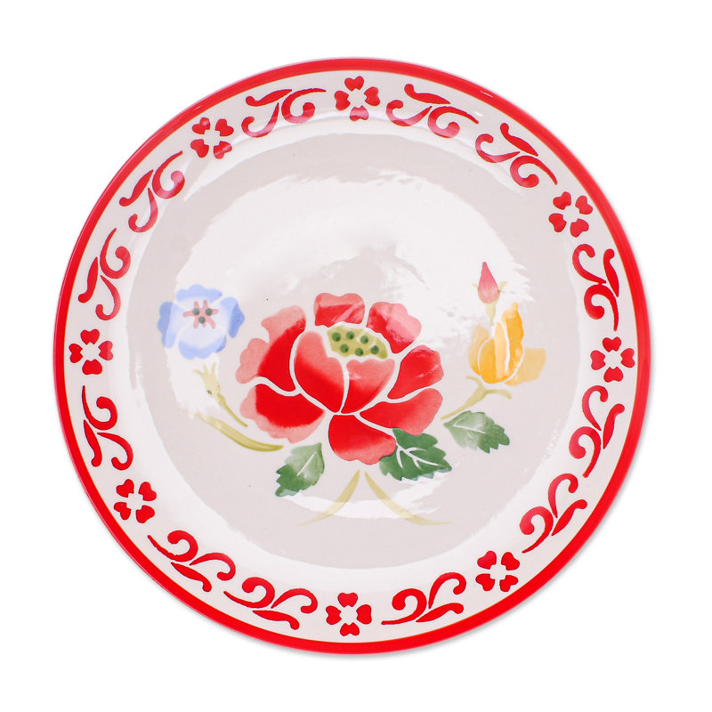 Handmade Earthenware Dinner Plate, Red