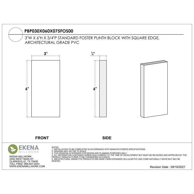 White PVC Standard Foster Plinth Block with Square Edge