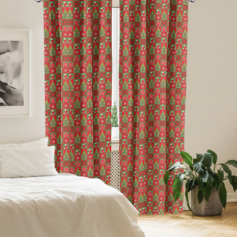 Holiday Red and Green Polyester Rod Pocket Curtain Panels, 28" x 63"
