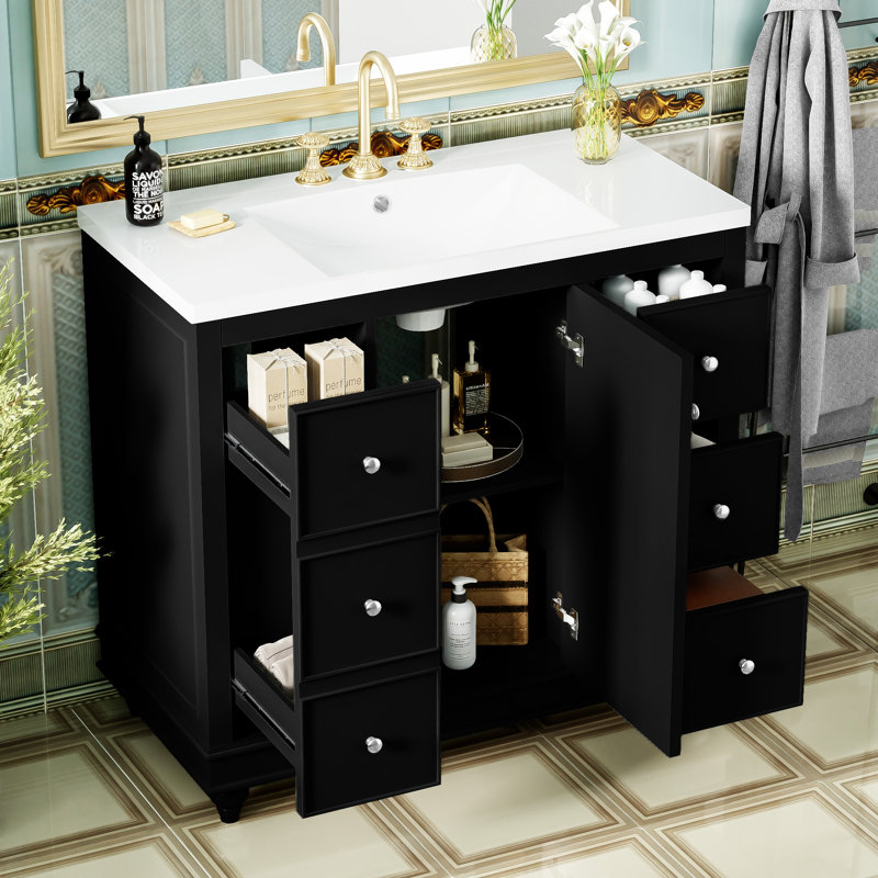 Modern Bathroom Vanity Cabinet With Resin Basin, Noir, noir, noir, noir