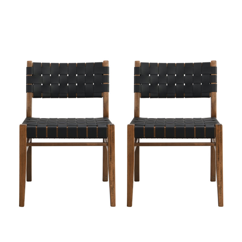 Ashmit High-Quality PU Leather Dining Chairs, Black/Walnut