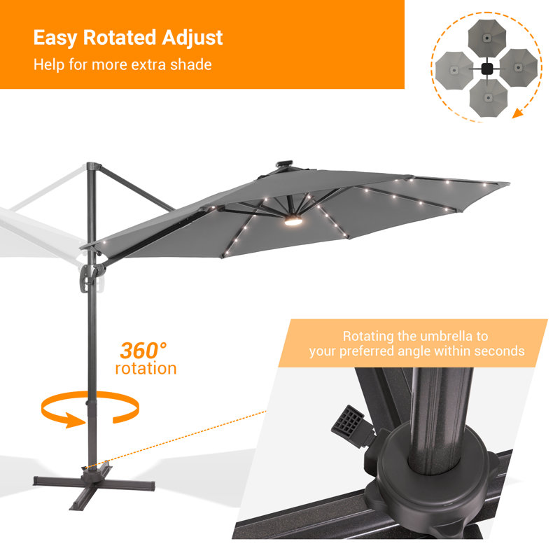 Rosell 132" Lighted Cantilever Umbrella, Gris