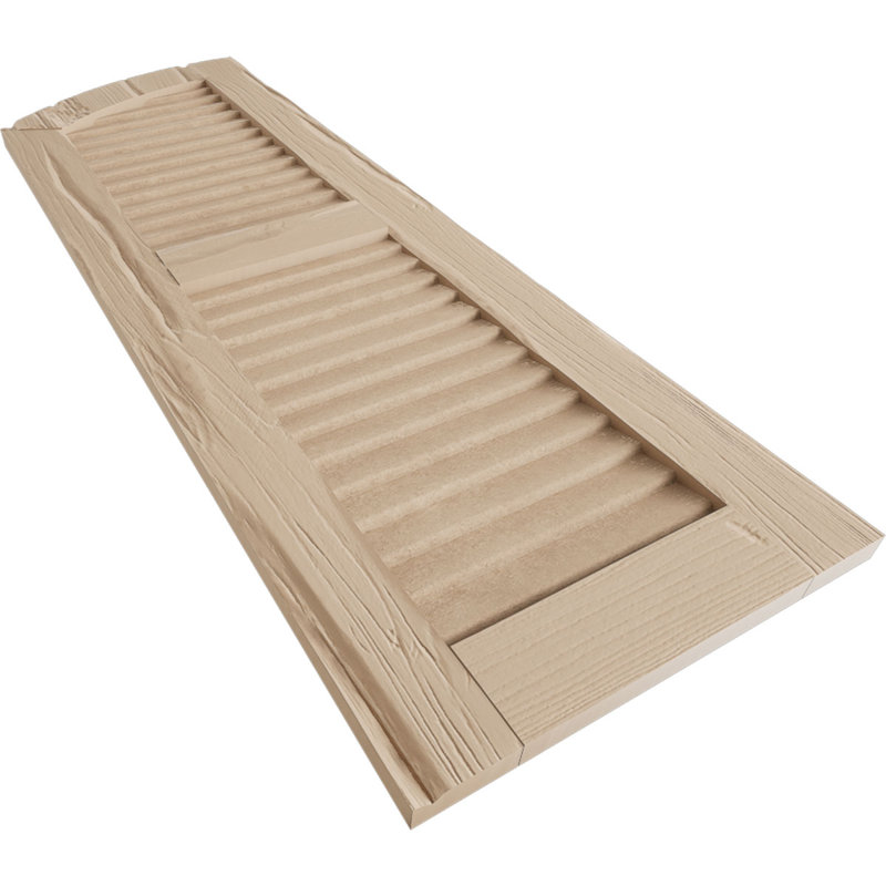 Timberthane Two Equal Louvre w/Elliptical Top Shutters, 18", 78", Riverwood Texture/Primed Tan