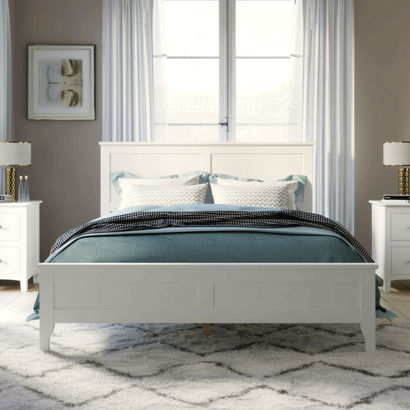 Lit plateforme double en bois massif, Blanc