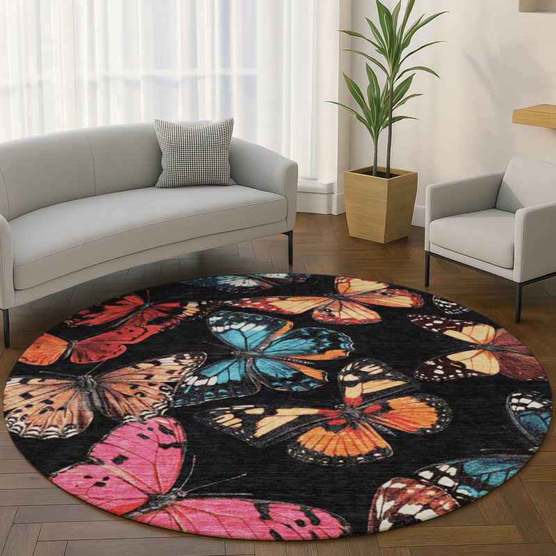Tapis Premium lavable à la machine Mayfield AMF2201, Noir, Rond 8 pi