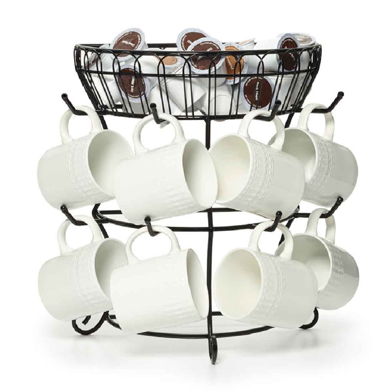 Gourmet Basics by Mikasa French Countryside Mug Tree with Storage Basket - Thumbnail 4
