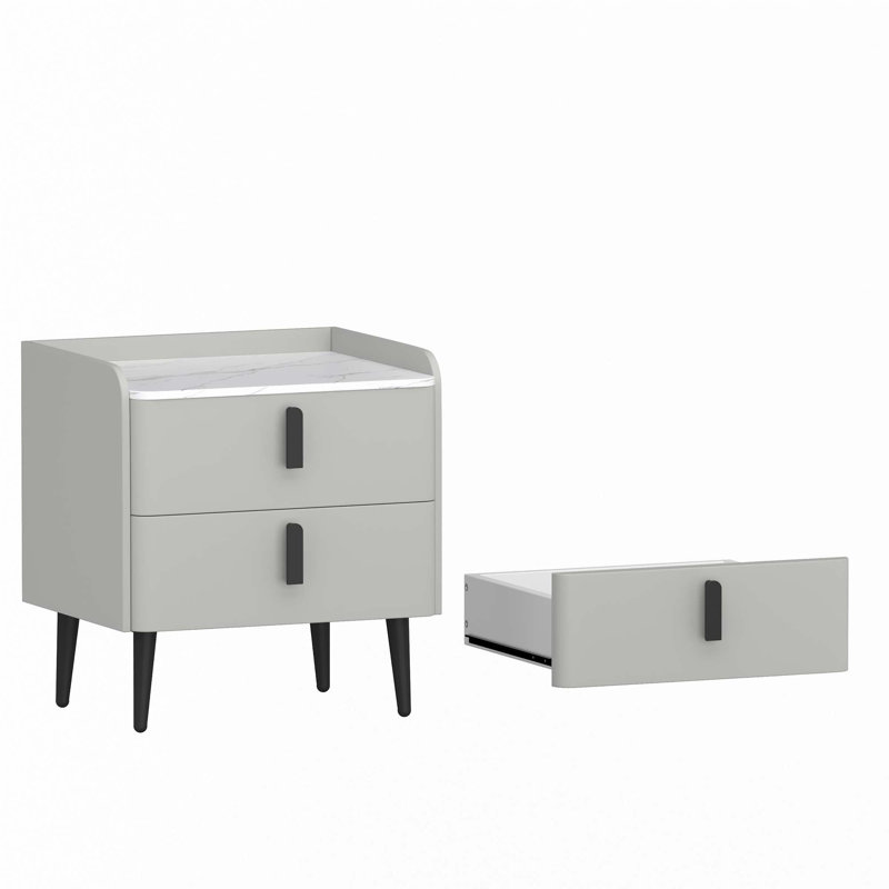 Table de chevet avec 2 tiroirs, Gris