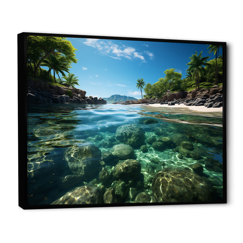 Caraibe Island Serenity - impression, Cadre flottant noir, H 34 po x l 44 po x P 1,5 po