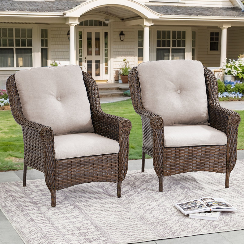 Mindee Outdoor Patio Chairs With Cushions(Set Of 2), Beige