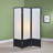 Black 3-Panel Folding Floor Screen With Translucent Inserts