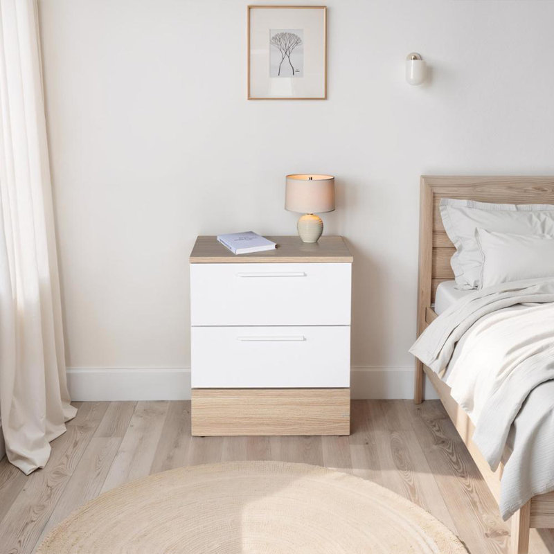 Teen White & Oak 2 Drawer Bedside Table Nightstand