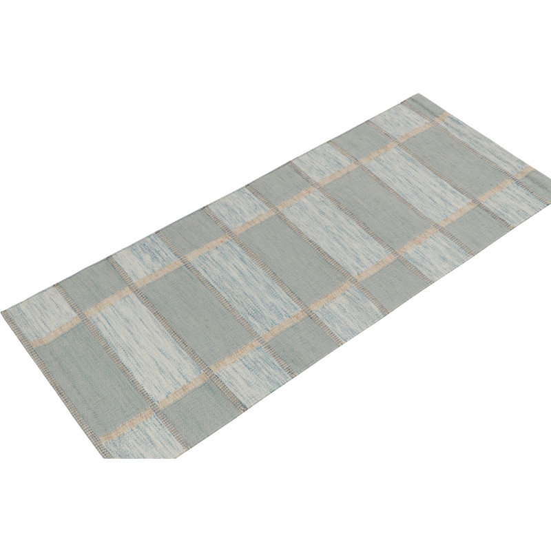 Scandinavian Hand Knotted Wool Geometric Area Rug, Runner 3' x 12'
