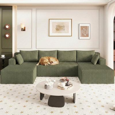 Canapé en forme de U de Boneless de 124 po, canapé modulaire moderne en forme de U, canapé-lit en velours côtelé à assise profonde pour le salon, aucun assemblage requis