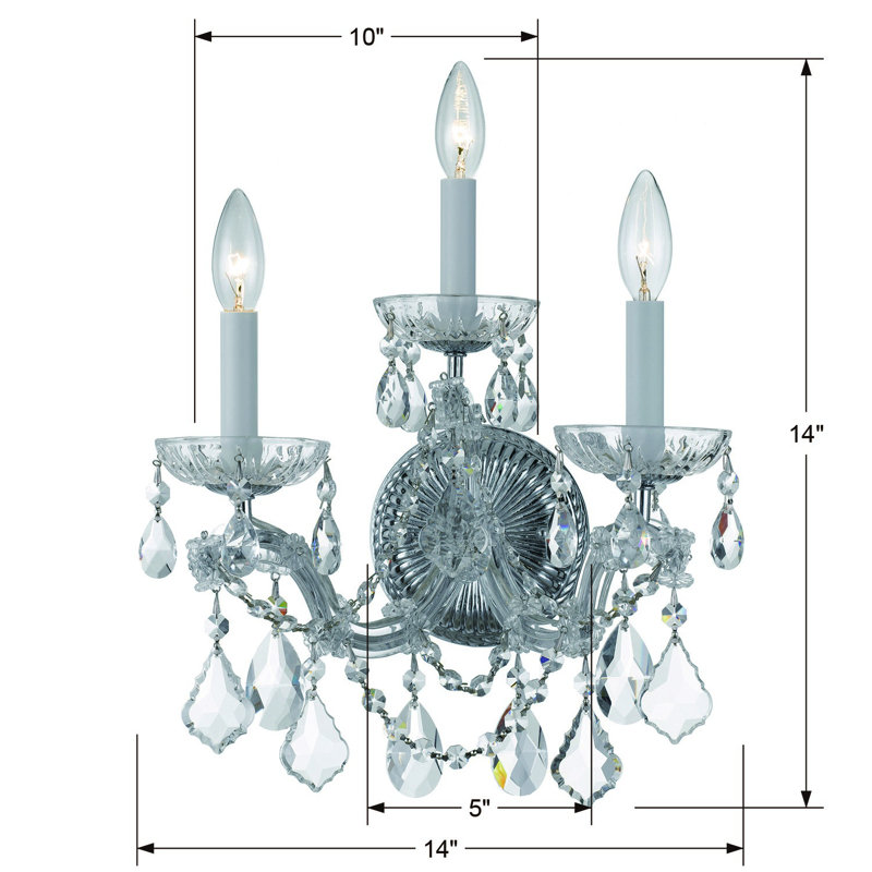 Weekes 3 - Light Candle Wall Light, Swarovski Spectra, Polished Chrome