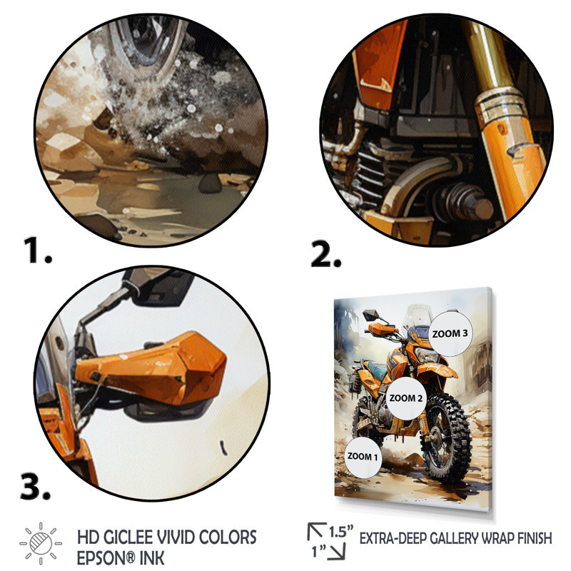 Belevy " Scooter Off Road Adventurer II ", White Picture Framed, 20" H x 12" W x 1" D