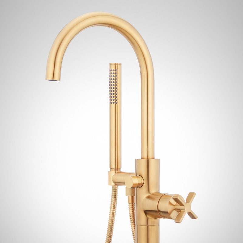 Vassor Floor Mounted Tub Filler Faucet and Valve, Brushed Gold