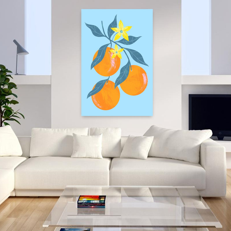Art contemporain sur une branche orange, H 48 po x l 32 po