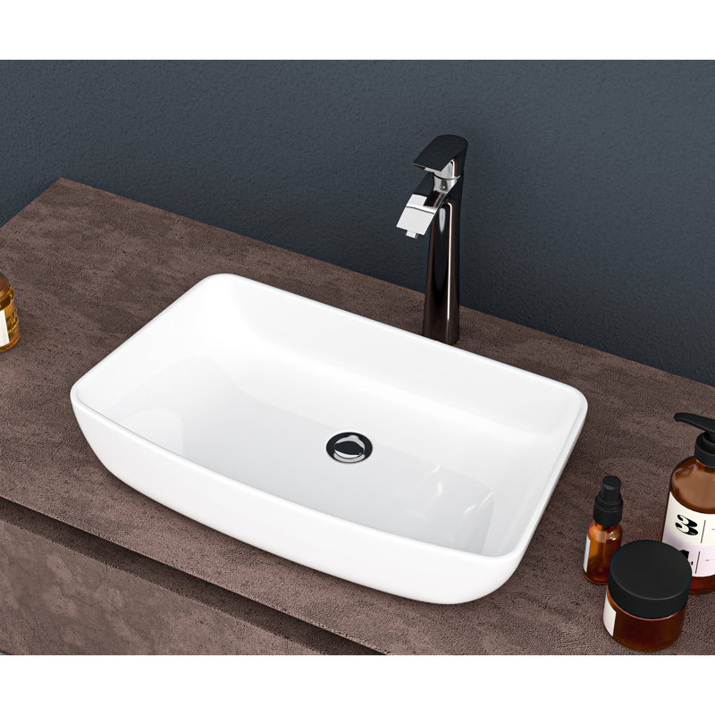 24"X15" Ceramic Rectangular Bathroom Vessel Sink - Modern, Stain , Countertop Mounted For Home And Restaurant Modern , Installation Multiple Settings