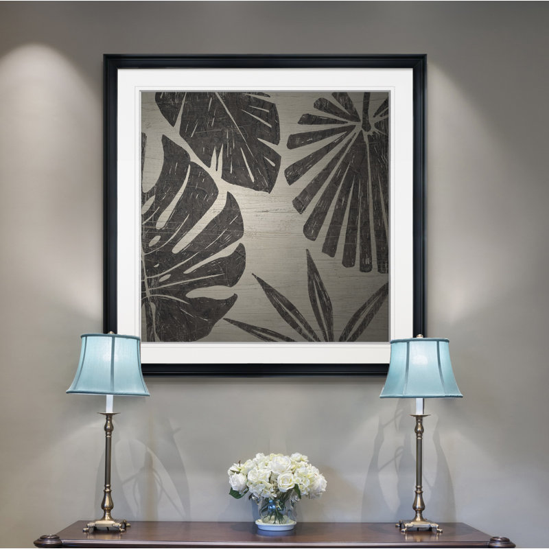 « tribal palms ii », peinture, H 24 po x l 24 po x P 1,5 po, Cadre noir