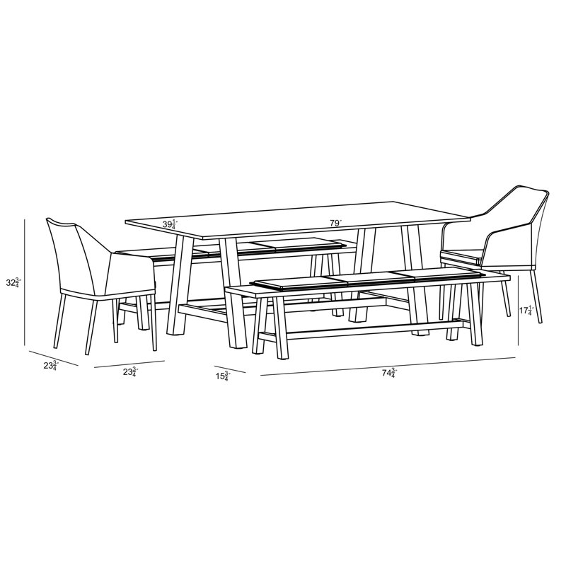 Common Trestles 5 Piece Bench Dining Set
