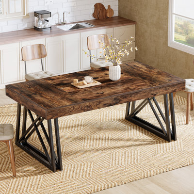 63‘’ Rectangular Dining Table, Farmhouse Kitchen Table With Sturdy Metal Legs by 17 Stories