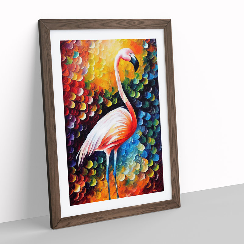 Flamingo Portrait No.5 - Framed Print, 34cm H x 25cm W x 2cm D, Walnut