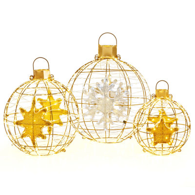 3 Pcs Pre-lit Lantern Balls With 732 Bright Led Lights Zip Ties & Ground Stakes