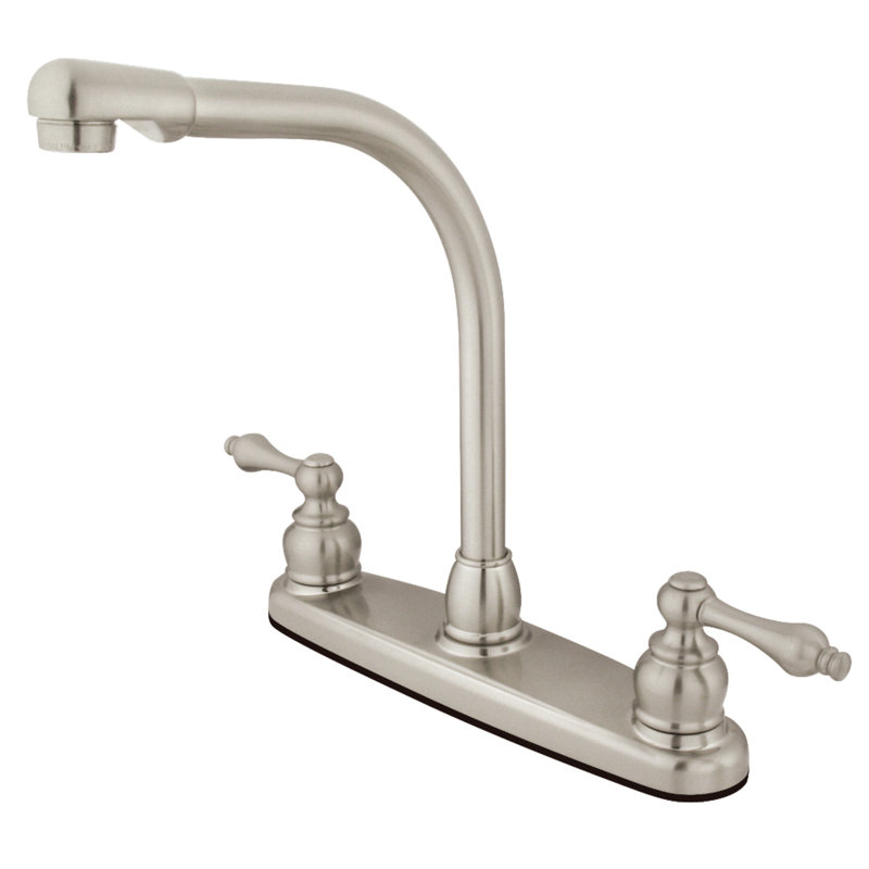 Victorian Centerset Double Handle Kitchen Faucet, Brushed Nickel/Polished Brass, Without Spray