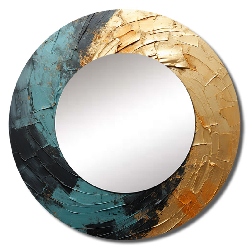 Désert mirage tourbillon Vortex IV - spirales abstraites, miroir mural doré, grand miroir rond, art imprimé en métal