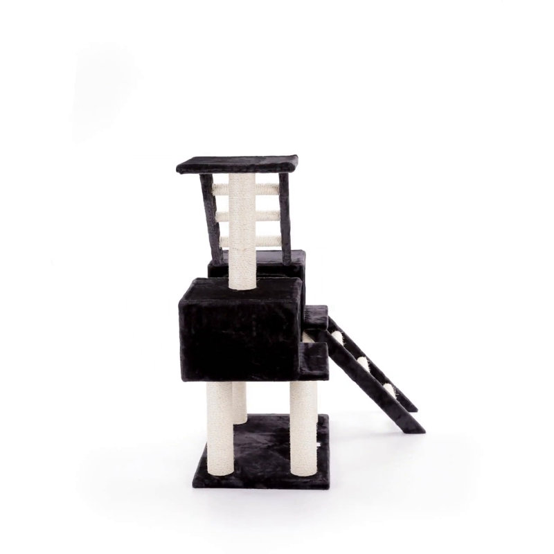 Dark Gray Sisal 3-Level Cat Tree with Condos and Ladders