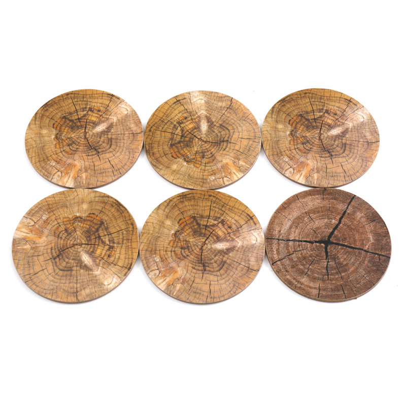 Wood Round 6 Piece Coaster Set