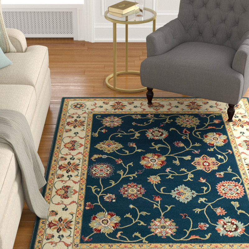 Tapis bleu sarcelle / ivoire Greenwich, Rectangle 6 pi 7 po x 9 pi 6 po