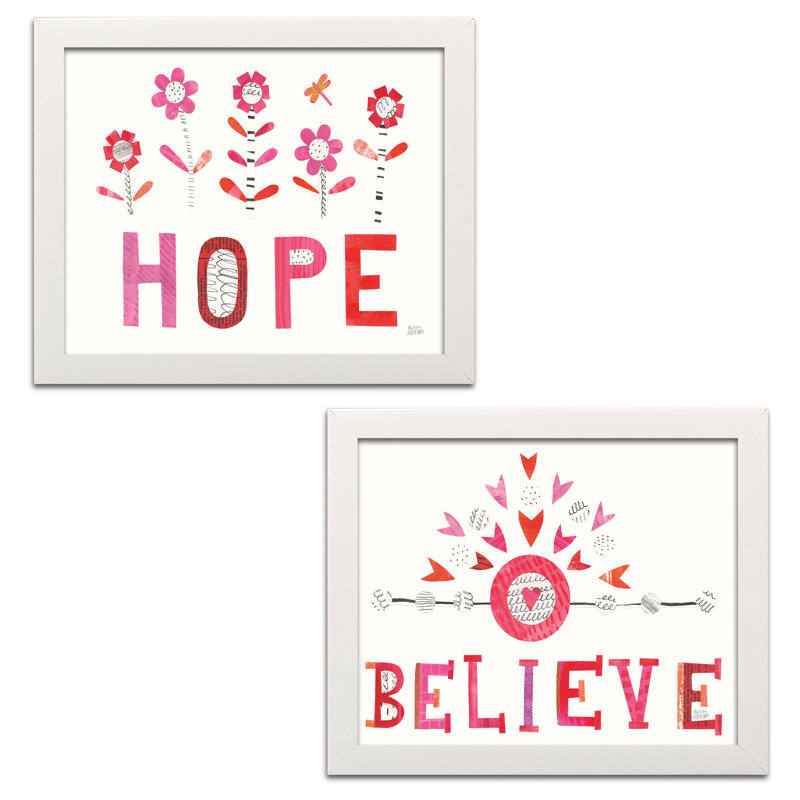 "Love Words I & II", ensemble de 2 reproductions d’art encadrées, Papier avec cadre blanc, H 11 po x l 14 po x P 1,5 po