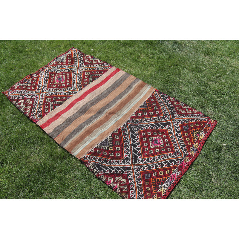 Tapis kilim turc rétro fait à la main de style tribal rouge audacieux pour une décoration intérieure antique