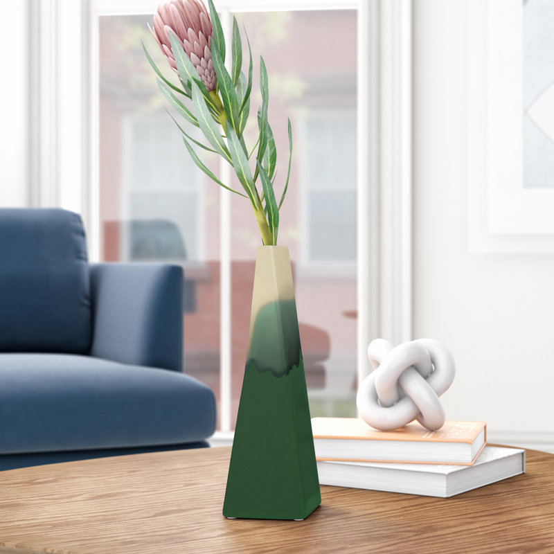 Overbury Stoneware Table Vase, Green, 11" H x 4" W x 4" D