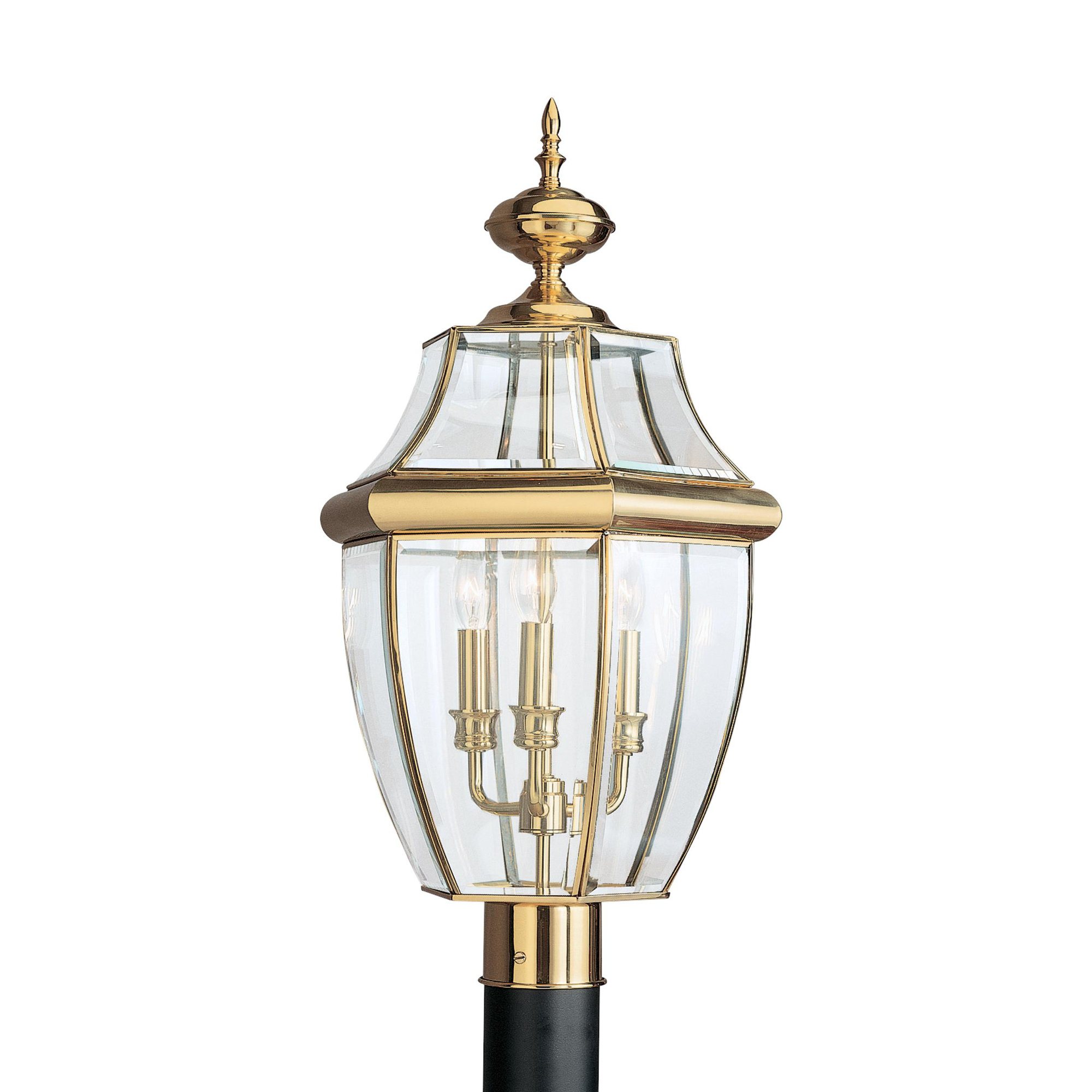 Beveled Metal Outdoor Lantern Head, No, Polished Brass